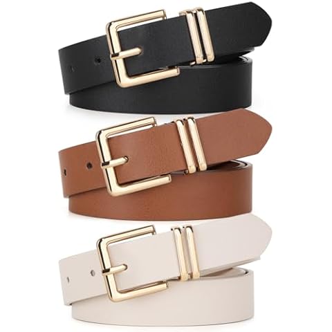 UnFader Pack 3 Women Belts for Jeans Pants, Fashion Gold Buckle Leather Belts Cover