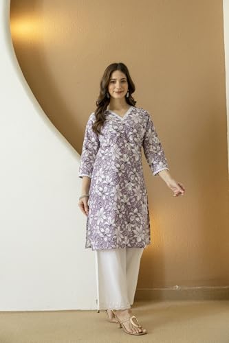 Image of New Cotton Leaf Printed Casual Straight Kurta for Women | Women Formal Kurti