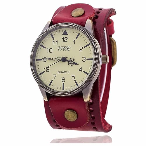 FENKOO - Reloj de Pulsera analógico de Cuarzo con Correa de Piel Vintage, Unisex, Esfera Grande