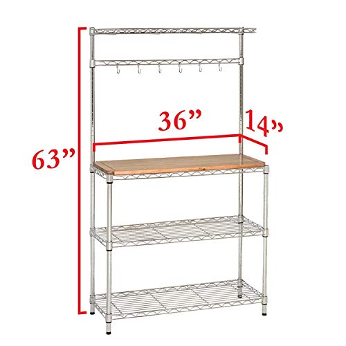 Seville Classics Bakers Rack Kitchen Workstation with Rubber Wood Top - Thumbnail 5
