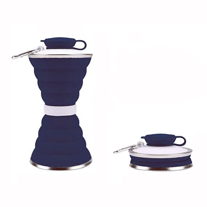 Bottiglia D'acqua Pieghevole in Silicone A Compressione Minimalista Per Lo Sport Per L'escursionismo in Palestra All'aperto,Dark blue,9.6 * 9.6 * 18.5 cm
