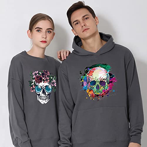 Skull Iron On Patches Red Rose Flag Decals Heat Transfer 4Pcs Pink Flower Applique Colorful Love Diy Sticker Halloween Supplies Large Patriotism Women Adult Men Decor For Hoodie T-Shirt Jean Clothing #TOP5