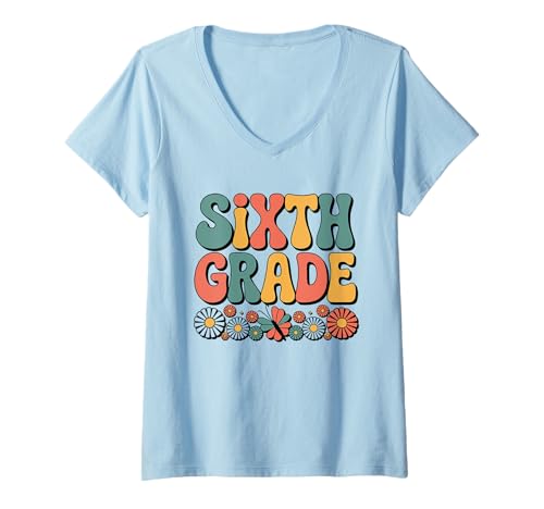 Womens Sixth Grade Team 6th Grade Back To School Teacher Kids V-Neck T-Shirt