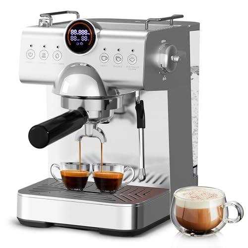 Havato 20 Bar Espresso Machine,Compact Stainless Steel Cold Brew & Hot Coffee Machine with Steam Wand,LED Display,50 oz Removable Water Tank,Cappuccino Machine for Home,Semi-Automatic,Silver