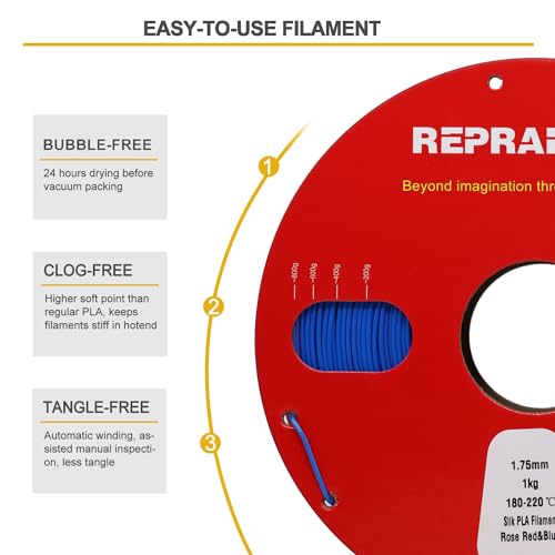 Image of Reprapper Dual Color Filament Coextrusion PLA Filament 1.75mm for 3D Printer, Multicolor Like Rainbow PLA, 2.2lbs (1kg), Silk PLA Pink & Blue