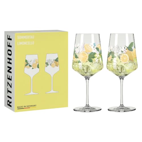 RITZENHOFF 6041006 Limoncello-Glas 500 ml - 2er-Set - Serie Sommertau - 2 Stück für Aperitif Zitronen-Motiv bunt- Made in Germany