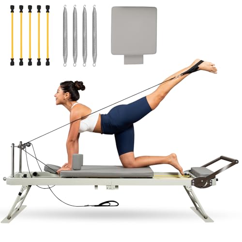 TODO 77.6 Pilates Reformer Machine Foldable Pilates Equipment for Home-Yoga Exercise Pilates Board up to 400 lbs Capacity with Jump Board and Dual Resistance 4 Springs and 5 Cords
