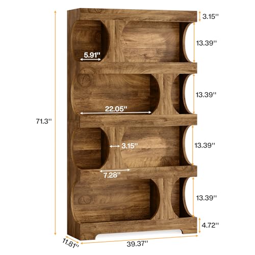 Image of Tribesigns 71 inch Tall Bookcase Set of 2, 4-Tier S-Shaped Bookshelf, Wood Decorative Storage Shelving, Modern Freestanding Display Shelves, Large Library Bookshelf Unit for Home Office Living Room, Brown