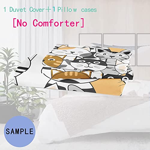 Ay-Fsshine Cartoon Cat Bedding Set For Girls Boys Cat Duvet Cover Cute Kawaii Cat Comforter Cover Teens Room Decor 2 Piece Twin Size Bed Set-Includes 1 Duvet Cove & 1 Pillowcases ​ #TOP1