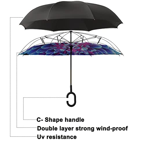 Image of MRTLLOA Double Layer Inverted Umbrella with C-Shaped Handle, Anti-UV Waterproof Windproof Straight Umbrella for Car Rain Outdoor Use (N-Orchid)