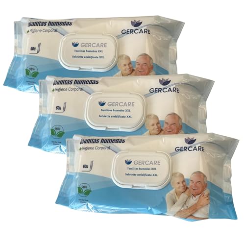 Toallitas Húmedas para Adultos. 3 Paquete de 60 Ud Toallitas Higiene Corporal Personas Mayores. Toallitas Húmedas XXL con Aloe Vera. (180 Unidades)