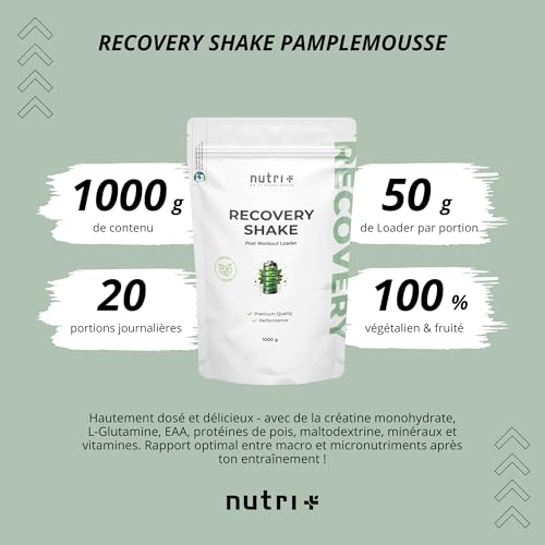 Nutri + Boisson de récupération sport - Post Workout Recovery Shake - Complément post-entraînement Végan - 1 kg de poudre boisson post effort - Pamplemousse - Protéines - BCAA - Créatine – Image 4
