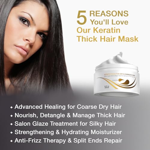Vitamins Hair Cosmetics KERATIN_THICK_MASK Vitamins Keratin Hair Mask Deep Conditioner - Biotin Protein With Castor Oil Conditioning Repair Treatment thumb #1