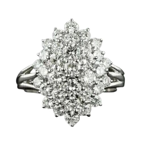 GenericSANTOSH-ENTERPRISES 2.00Ct Round Cut Lab Created White Diamond Cluster Woman's Engagement Ring 14K White Gold Finish(All Ring Size Available)