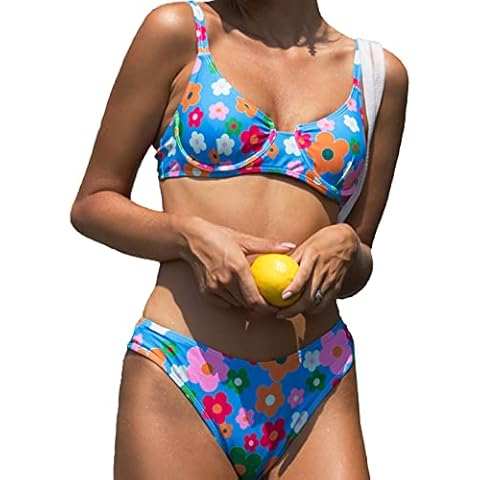 BIKINX Sexy Blue Floral Cheeky high Cut Underwire Bikini top Two Piece Vintage Swimsuit Push up Thong Bathing Suits Cover