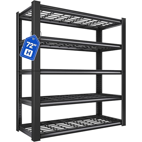 REIBII 3010LBS Garage Shelving 72" H Garage Shelving Heavy Duty Industrial Metal Shelving 5 Tier Adjustable Shelves for Storage for Kitchen Pantry Warehouse Basement 72" H x 35.5" W x 16" D, Black