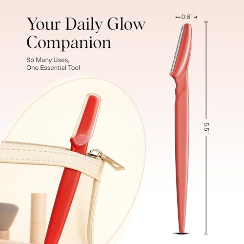 Kitsch Dermaplane Razor for Women Face - Face Razors for Women and Men - Eyebrow Trimmer, Shaver, Recycled Plastic Dermaplaning and Skin Care Tool - Coral, 6 pcs - 6