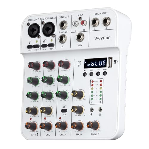 Weymic U40 Professional Mixer for Recording DJ Stage Karaoke Music Application w/USB Drive for Computer Recording Input, XLR Microphone Jack, 48V Power for Professional (4-Channel)
