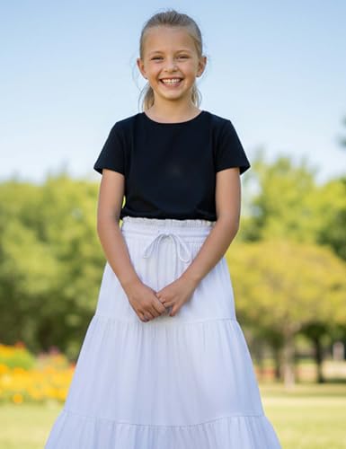 Image of Maxi Skorts Skirt for Girls Button Front High Waisted Long Skirt with Belt Ruffled Skirts with Pocket 3-12Years