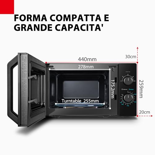 Toshiba MW2-MM20P(BK) - Forni a microonde standard, 20 Litri, 800 W, 5 livelli di potenza con pratica funzione di scongelamento, illuminazione a LED interno/Nero - immagine 3