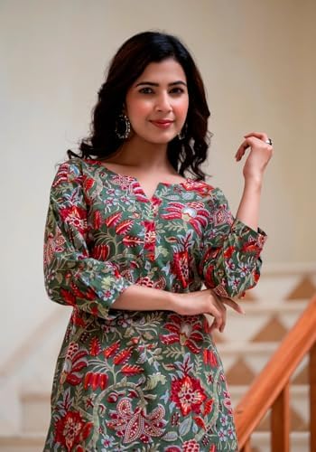 Image of DHRUVI Trendz Co Ord Set for Women Stylish | Ethnic Kurta Sets for Woman | Traditional Short Kurti for Women | Daily Comfortable Outfit for Office & Ethnic Set | 3 /4 Sleeve Kurti with Pant
