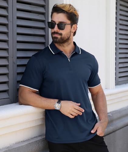 ZITY Polo Shirts for Men Quarter Zip Casual Shirts Short Sleeve Moisture Wicking Golf Polo Collared Shirts2