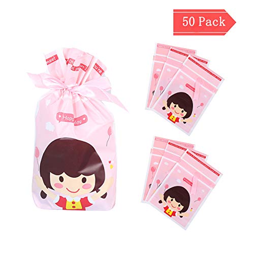 Bolsas de regalo, CNNIK 50PCS Bolsas de dulces hornear Bolsas de envoltura de alimentos Dibujos animados Niña y niño, para cargar galletas, pasteles, chocolate, pequeñas joyas y regalos