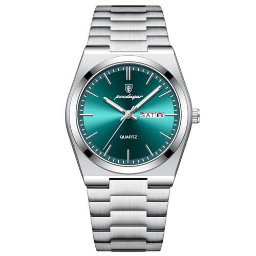 Poedagar Men's Luxury Business Watch Waterproof Glow-in-The Dark Date Week Stainless Steel Men's Watch Casual Quartz Men's Watch Men (Multicolor)