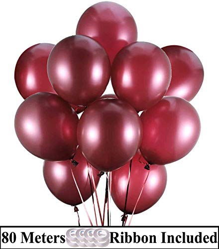 Image of AMFIN (Pack of 200) Burgandy Metallic Balloons with Matching Curling Ribbon for Birthday Decoration, Happy Birthday Balloons Decoration, Metallic Balloon Party Balloon,- Burgandy