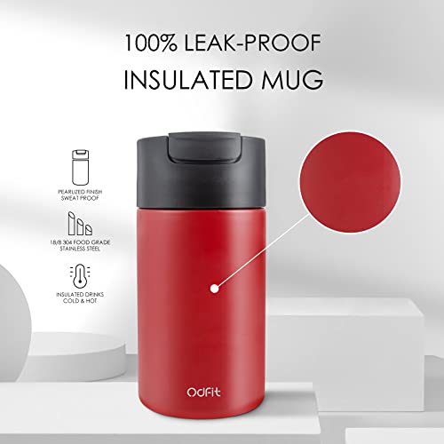 Travel Coffee Mug Flip Lid | Reusable Stainless Steel Insulated Vacuum Tumbler | 14 Oz Leak Proof & Spill Proof | Powder Coated Cups For Ice Drinks Or Tea | Classic Red #TOP1