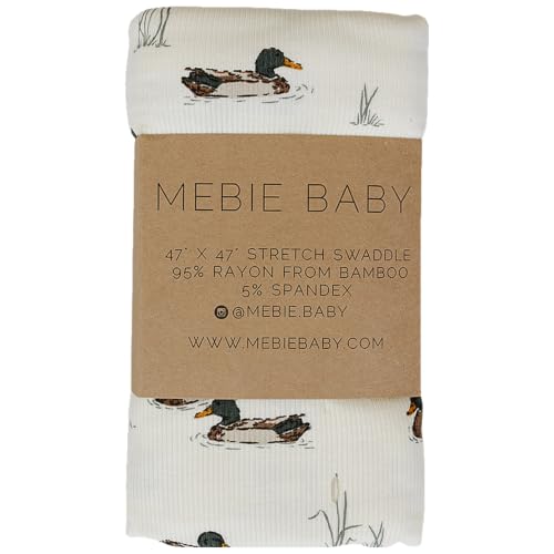 Image of Mebie Baby Ducks Stretch Swaddle, Modern and Neutral Swaddle Blanket for Baby Girl or Boy, Soft Baby Blankets, Newborn Swaddle Blanket, 0-3 Month, Comfy Wrap, Baby Essentials & Gifts (47 inch x 47 inch)