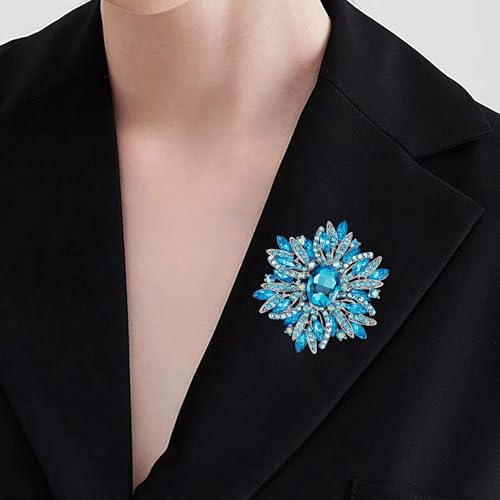 Image of SELOVO 3.5 inch Huge Big Large Brooch Pendant Scarf Hats Decoration Blue Flower Pin Gold Tone