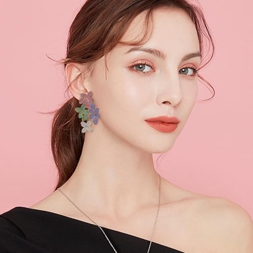Dangle Crystal Flower Earrings for Women Drop Cubic Zirconia Rhinestones Statement Floral Earrings Fine Jewelry Gift for Wedding Prom Party4