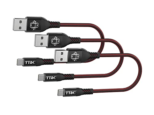 TT&C Short Charger USB C Type C Cable Cord Silk Braided (8 inch 3-Pack) Fast Quick Charging Compatible for Samsung Galaxy S8/S8 Plus/S9/S10/S10e/S10 Plus/S20/S21/Note8/Note9/Note10/Google Pixel (Red)