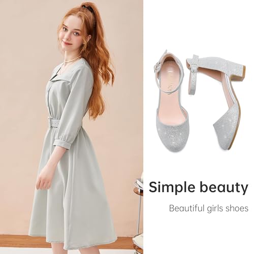 Image of LAURMOSA Girls Dress Shoes Closed Toe Pumps High Heels for Little Big Kid