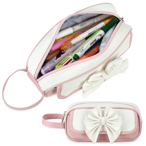 Image of Large Pencil Case for Girls Teens Kids School Zipper Pencil Pouch Pink