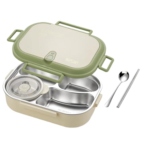 ステンレス製 弁当箱,キッズスチールランチボックス | 漏れ防止 仕切り付き 電子レンジ対応 箸スプーン付き | 弁当 ピクニック 旅行 スナック用 箸 スプーン 付属