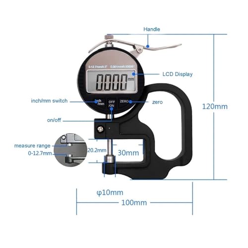 Medidor digital de espesor de 0.001mm a 12.7mm, medidor electrónico de porcentaje de espesor micrométrico miniatura 2