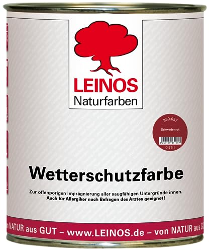 LEINOS Wetterschutzfarbe 750 ml | Schwedenrot Holzlasur für Holzfassaden Fenster Gartenhäuser | wetterbeständige Deckfarbe, effektive Versiegelung, langanhaltender Schutz auf Ölbasis im Außenbereich