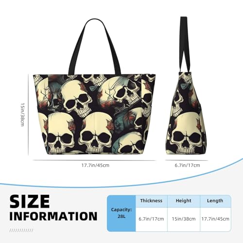 Skull Skeleton Print Beach Tote Bag Waterproof Large Bags With Zipper Big Capacity For Vacation Travel4