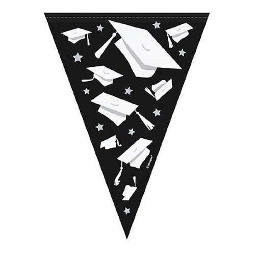 Unique Congrats Grad Hanging Flag Banner-9 Ft | Silver 1 Pc, 9', Black/White