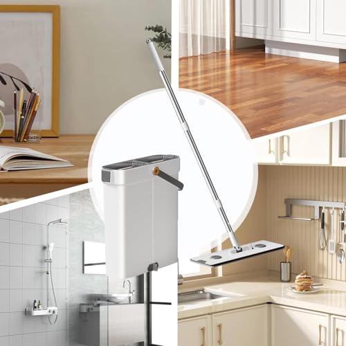 Nass Trocken Mop- Bodenreinigung Wischmopp Set, Wischeimer Set | Drehbarer Bodenwischer und Eimer Set Wischsystem, Tragbarer Nass Trocken Mop, Reinigungsmopp Eimer Set, Bodenreinigungssystem für – Bild 7