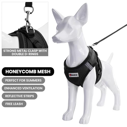 Image of WOOFLIX Dog Harness for Small Dogs, Puppies and Cats | Suitable for Small Size Dogs, Cats & Puppies of 2.5kg -4.5kg | Reflective Soft Padded Dog Harness with Secure Fit | Black (2.5kg-4.5kg Dog & Cat)