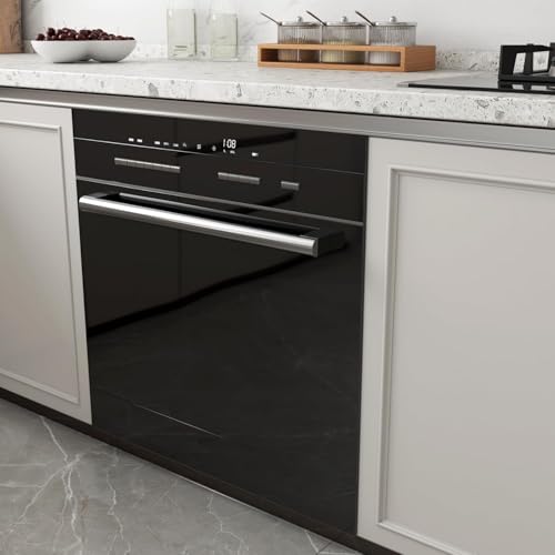 Image of WISDOM Glossy & Matte Vinyl Wallpaper Peel & Stick Self Adhesive Vinyl Wallpaper for Kitchen Cabinet Furniture Countertop (24x120 Inch, Black Glossy)