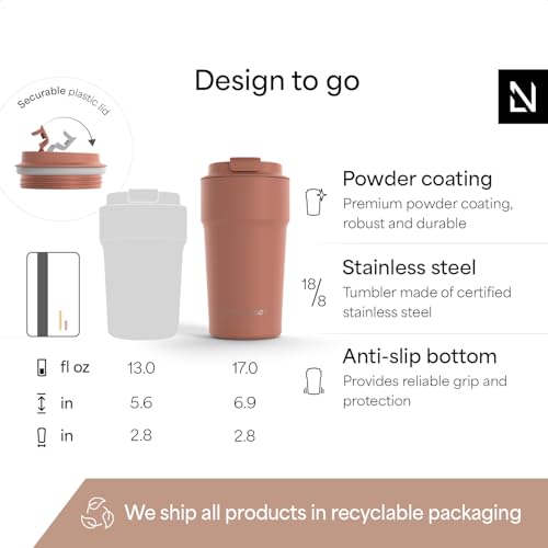 Image of LARS NYSOM Thermo Coffee Mug to go 17oz | Travel Mug 0.5 Liter with Insulation | Silicone grip base | Leak Proof Stainless Steel Tumbler for Coffee and Tea on the Go (Powder Brick Red, 17oz)