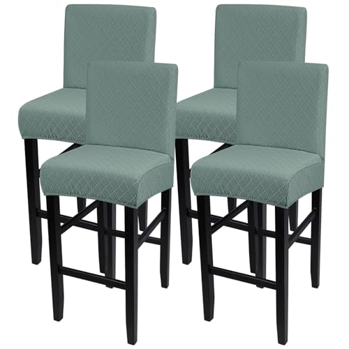 Image of SearchI Bar Stool Covers Set of 4, Stretch Barstool Seat Covers, Counter Height Chair Covers for Kitchen Dining Room Cafe (Check Jaquard Green)