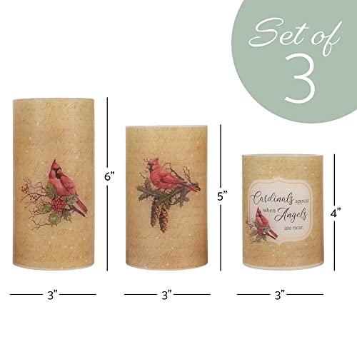 Image of Elanze Designs Cardinal Birds and Angels Red 6 inch Wax LED Flameless Pillar Candles Set of 3