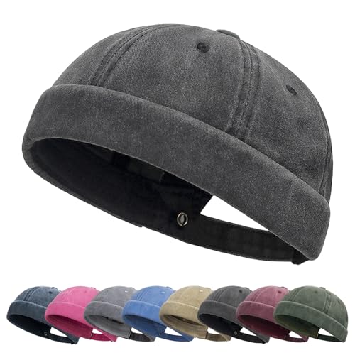 Tiakay Casquette Docker Homme en Coton Vintage - sans Bordure Style Marin pour Port Quotidien Décontracté et Outdoor (Noir)