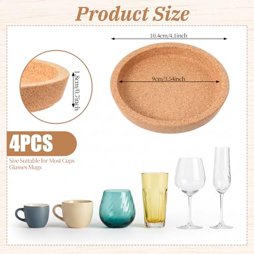 cobee 4 Stück Korkuntersetzer Rund, Untersetzer Kork Mit Erhöhtem Rand Extra Dick Hitzebeständige Runde Holz Untersetzer Korkplatte Topfuntersetzer für Raclette Kaffee Tee für Restaurant Hause Büro