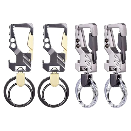 Porte clef Voiture Homme 4 Pièces avec Décapsuleur Porte Clef Lourd en Métal, Anneaux à Décrochage Rapide pour Clés de Voiture et de Maison